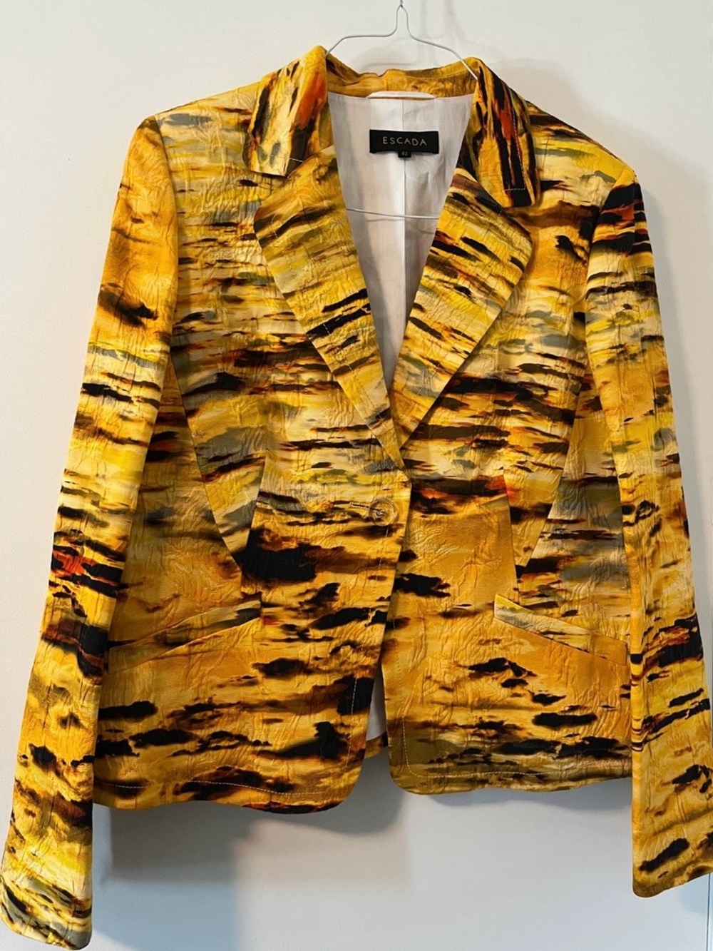 Escada Yellow and Black Abstract Pattern Blazer